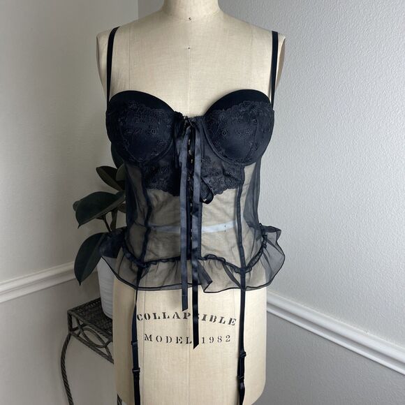 Seductive Wear by Cinema Etoile ,Black ,Tie Front Bustier Garter Corset M - Picture 1 of 7
